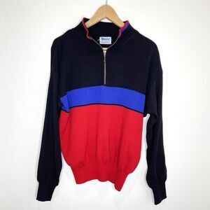 Vintage Meister Wool Blend Partial Zip Sweater Mens Medium Red Blue